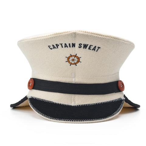 Halsa Sauna Hat front view with captain design for cooler, longer sauna sessions.