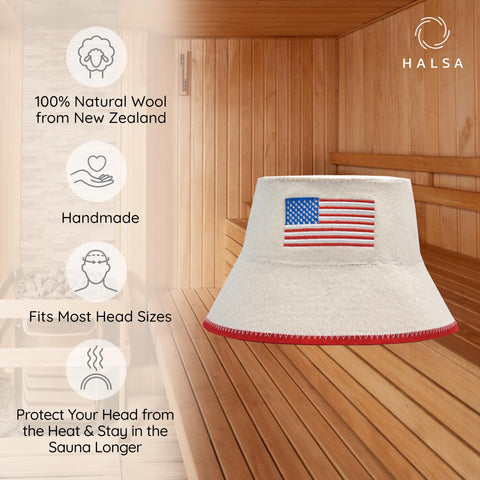Halsa sauna hat side view, breathable wool for heat protection