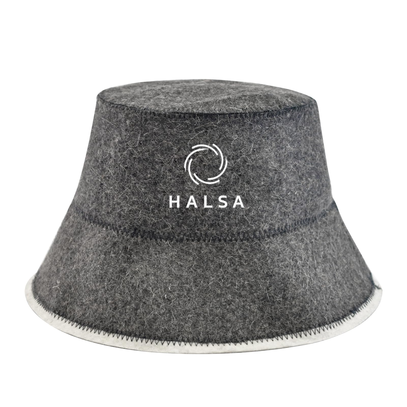 Halsa Sauna Hat in natural wool shields hair and scalp during heat.