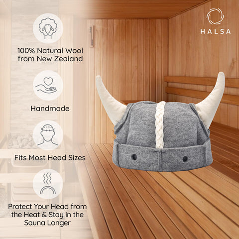 Halsa Sauna Hat closeup shows natural wool fibers for breathable comfort.
