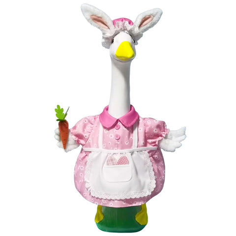 HALSHI Easter Bunny Goose Outfit on porch goose for festive outdoor decor