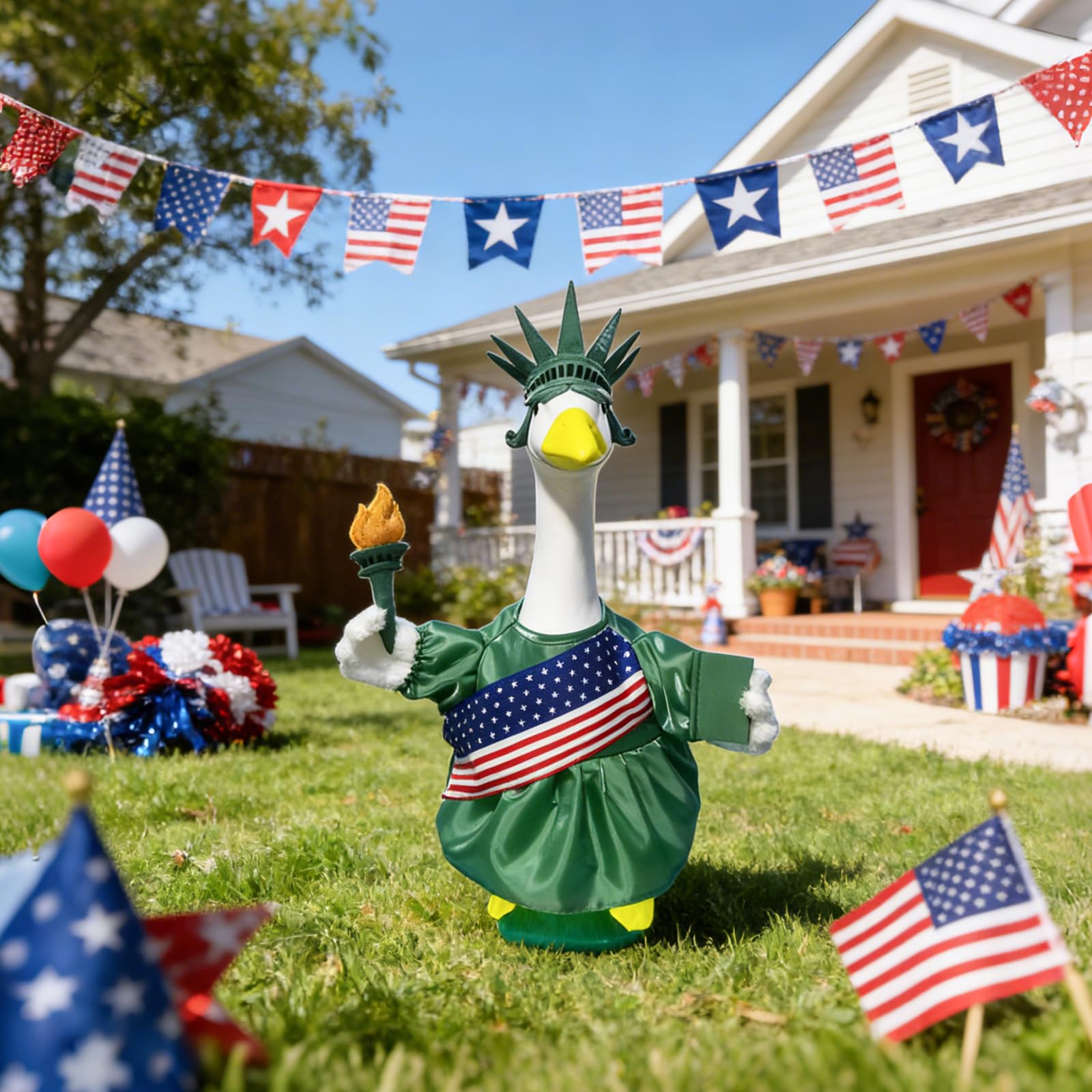 HALSHI patriotic-goose-decor improves garden or patio with Americana charm.
