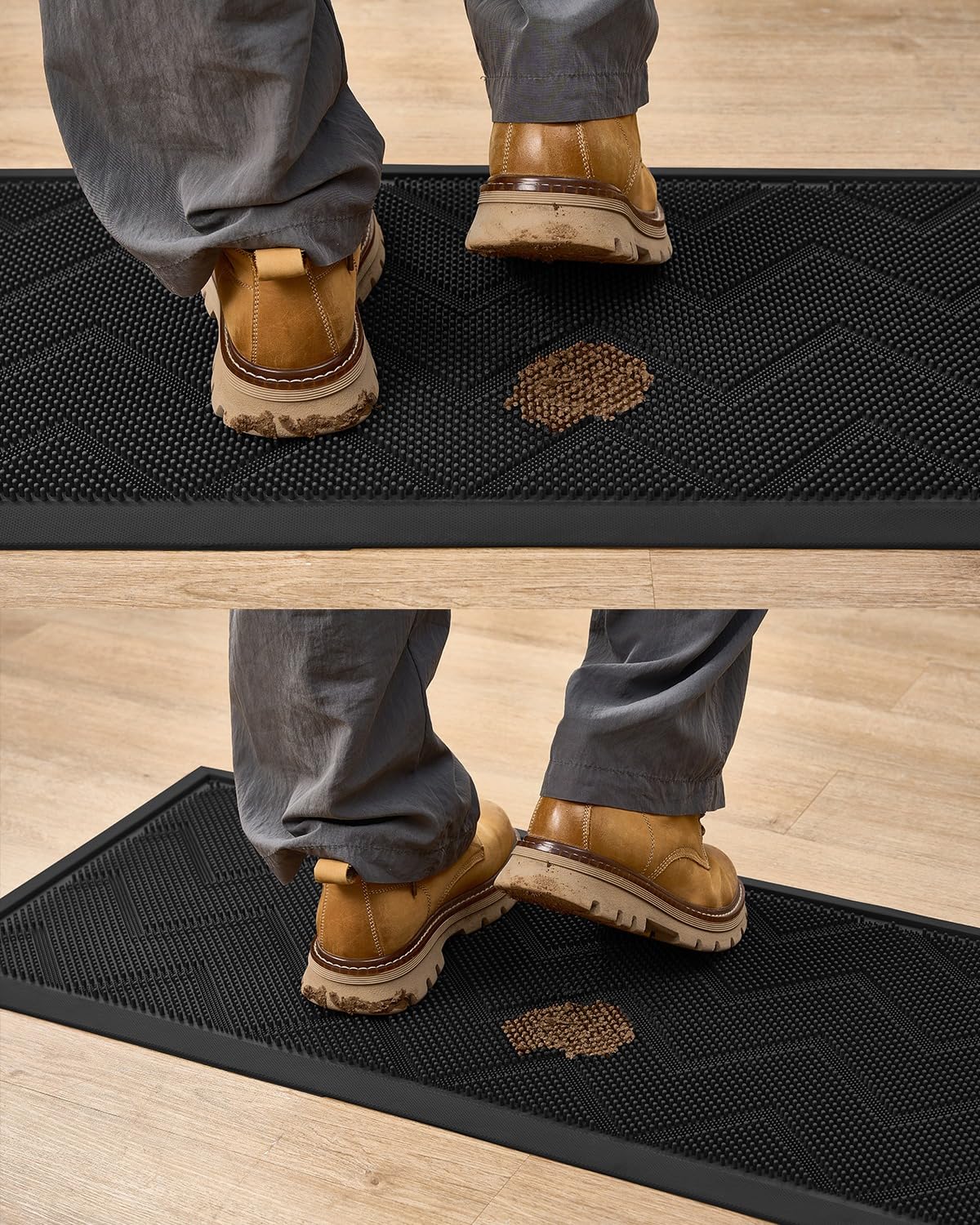 Textured rubber surface provides secure footing on wet days