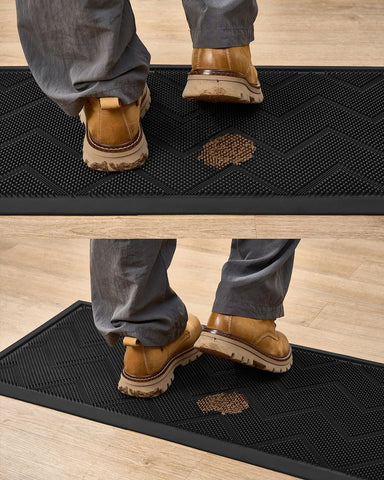Textured rubber surface provides secure footing on wet days