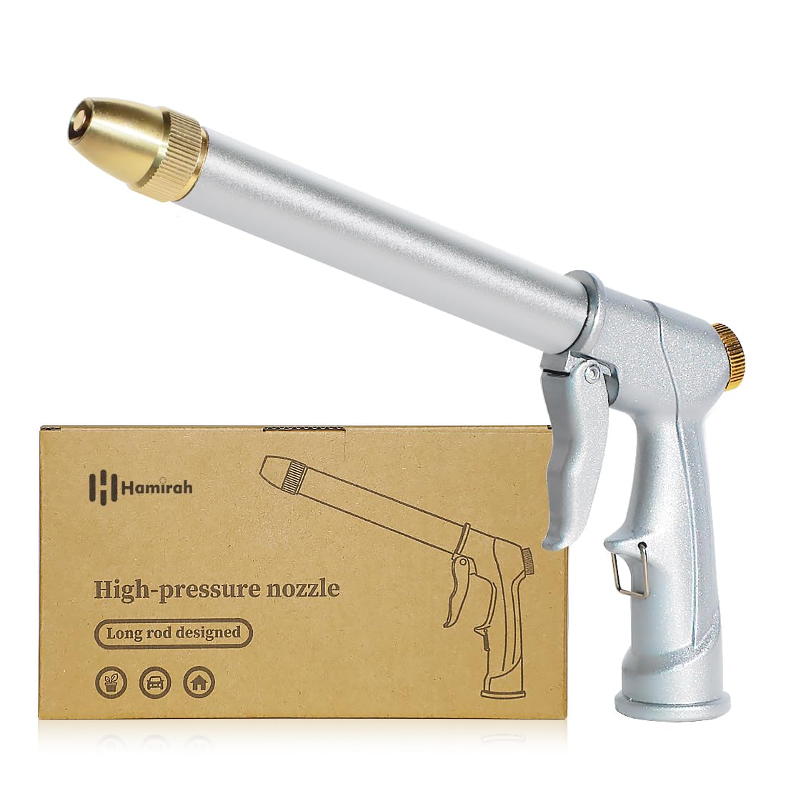 Hamirah garden hose nozzle with brass head for durable, high-pressure cleaning