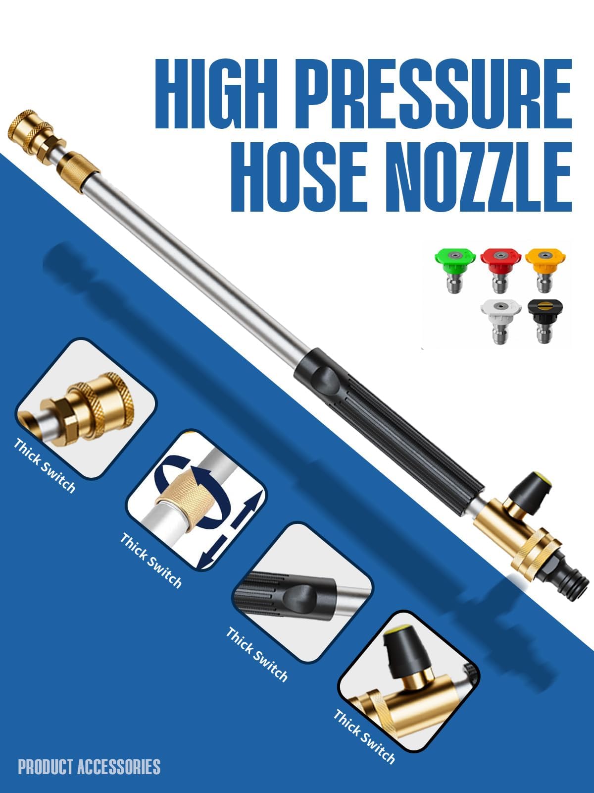 Powerful high-pressure jet works with compatible washers for tough dirt.