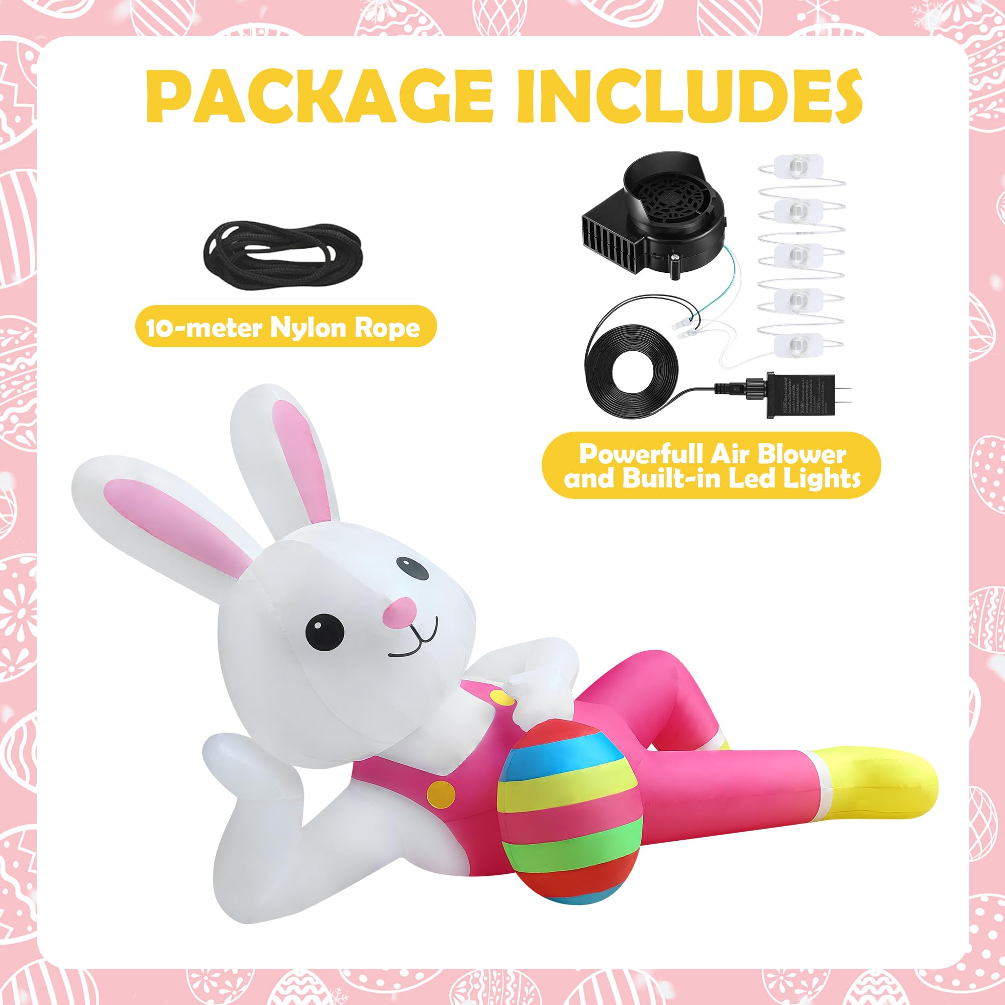 Hamito giant Easter bunny inflatable LED-lit for eye-catching yard decor after dusk.