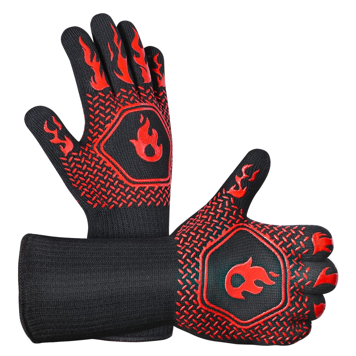 HAMITOR BBQ glove closeup demonstrates heat resistance for safe grilling.