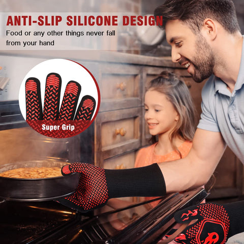 HAMITOR BBQ glove showcased for multi-scene use: grill, oven, campfire.