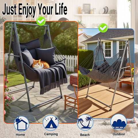 Hammock Chair Stand foldable design makes storage easy when not in use.