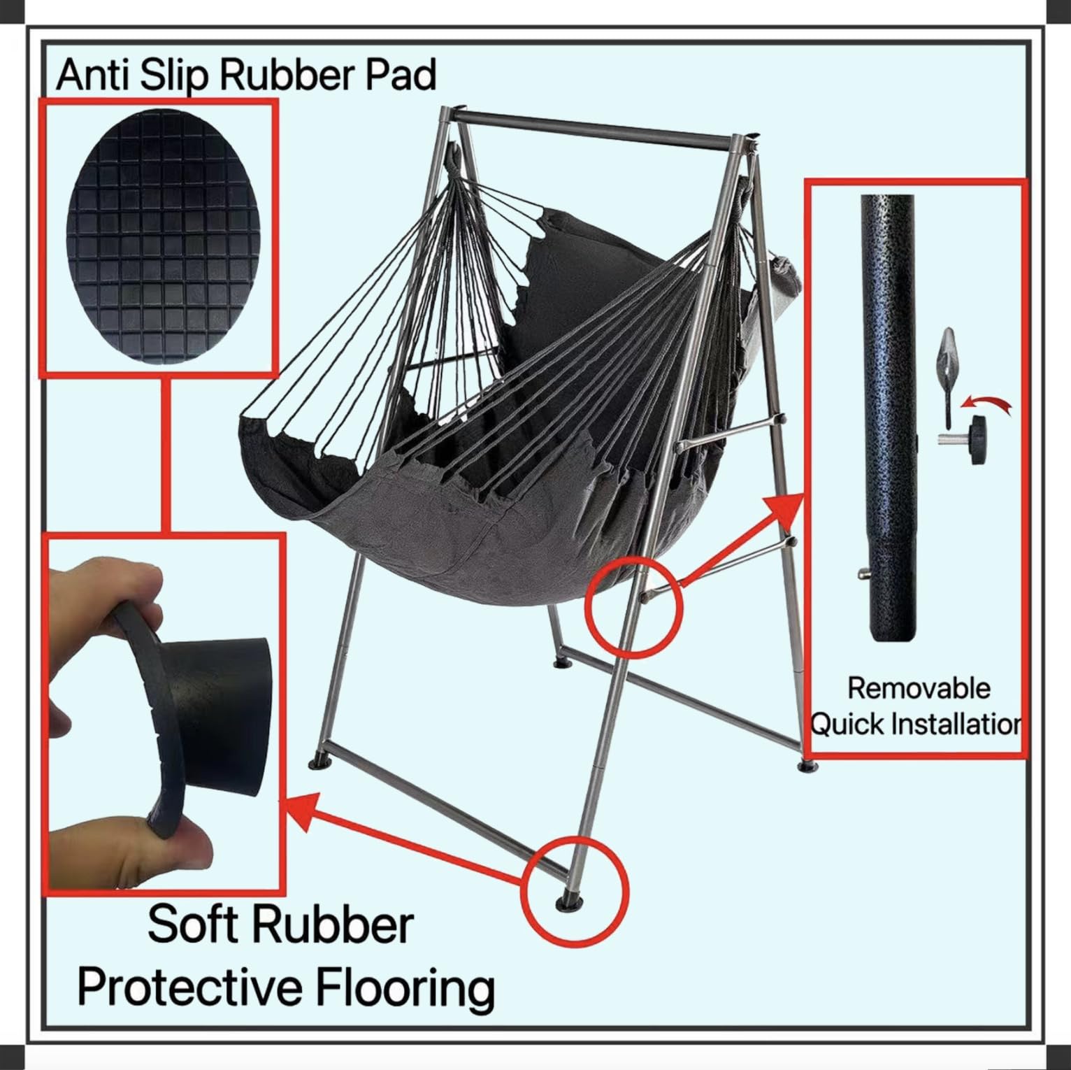 Hammock Chair Stand cozy seating for relaxing reading or meditation.