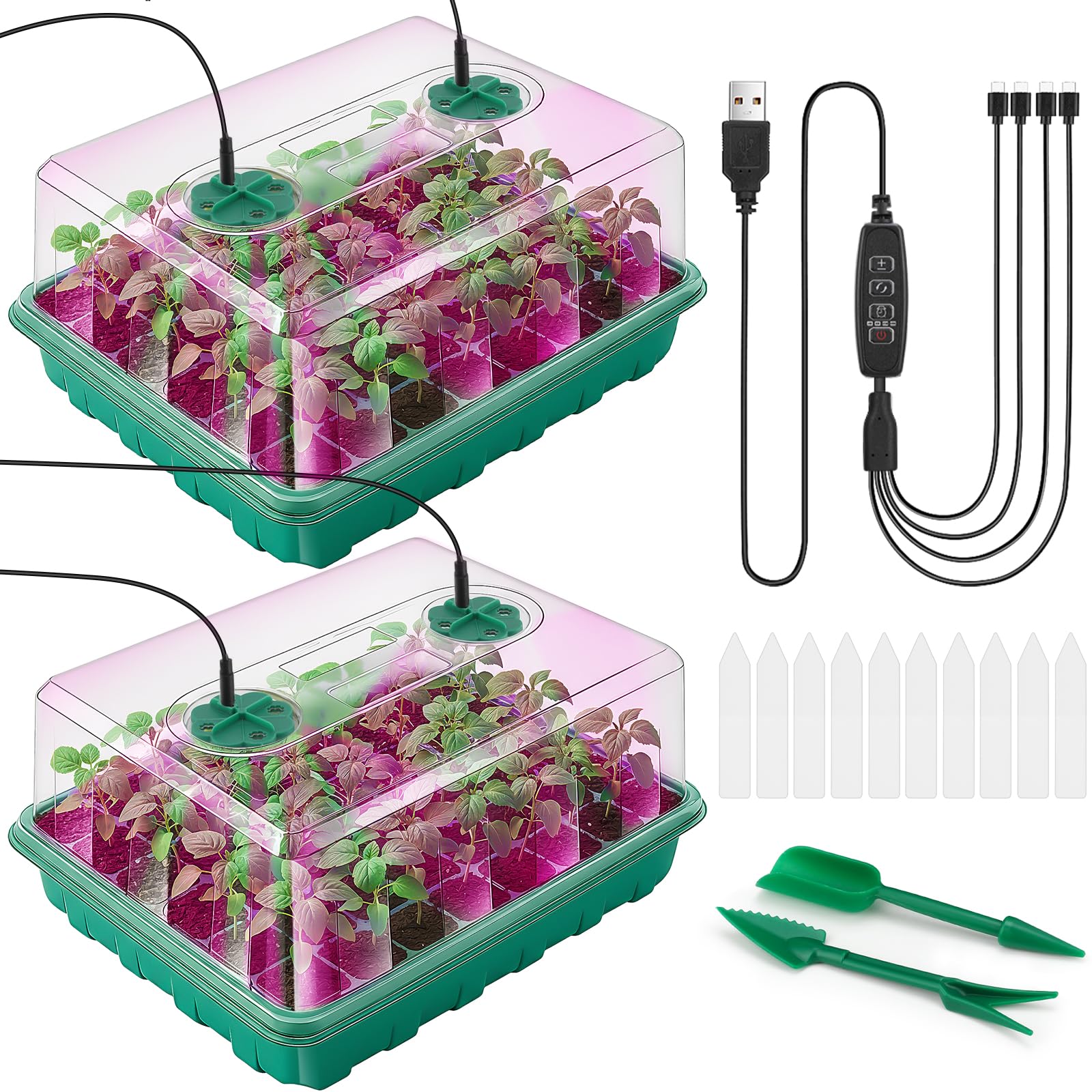 Hanaoyo 96-cell seed starter kit with lights promotes indoor germination and even growth.