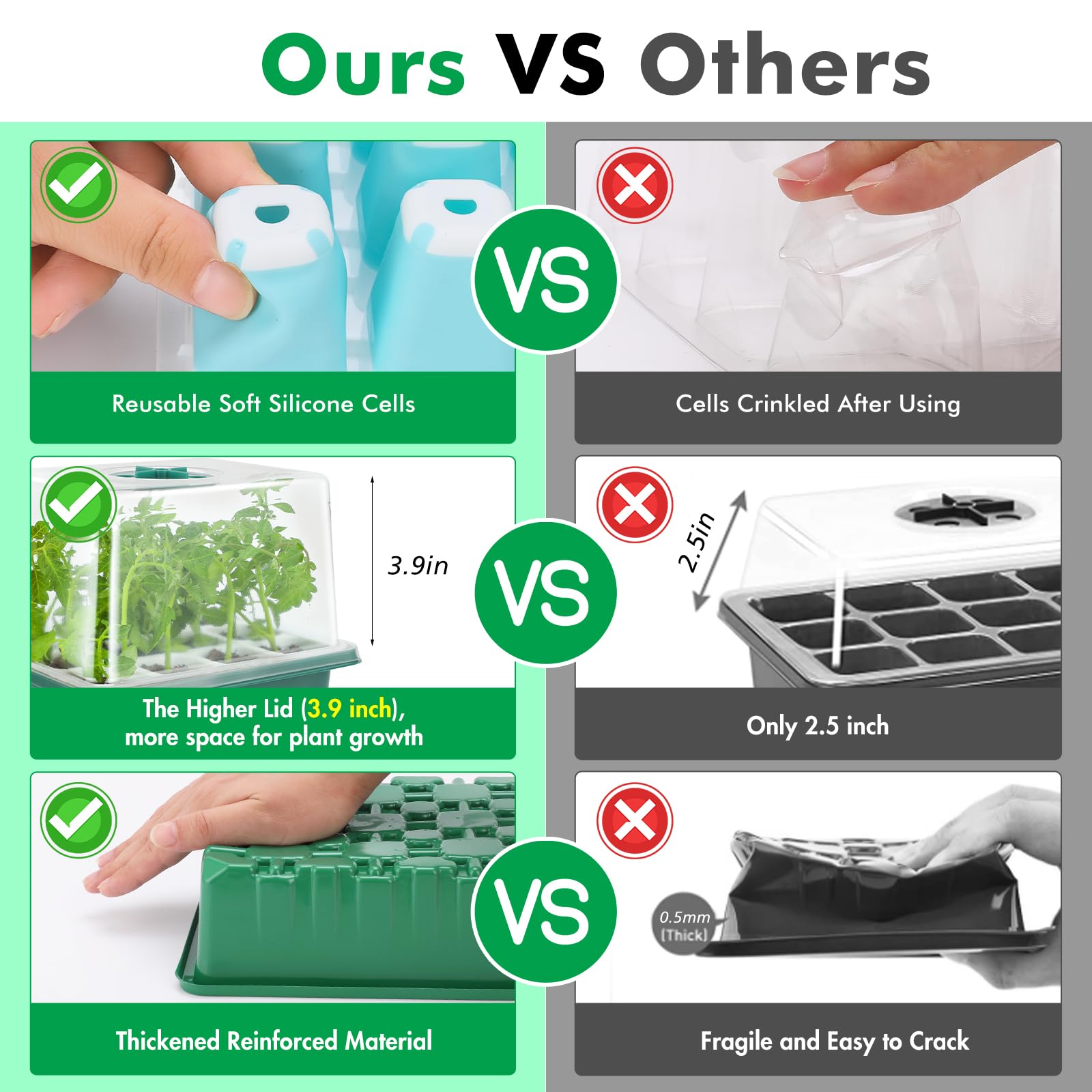 Hanaoyo durable silicone cells bend gently to pop out seedlings.