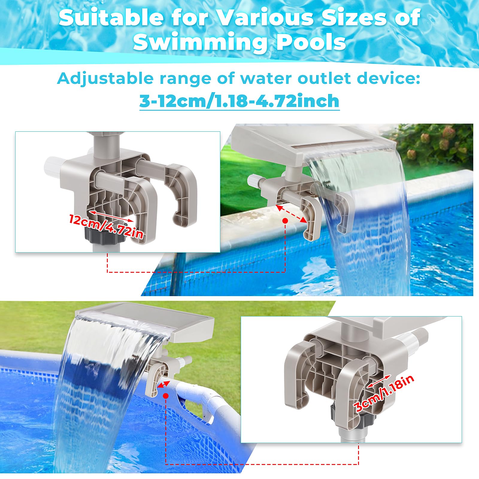 Hanaoyo Pool Fountain Waterfall installation demonstrates quick, tool-free setup on pool edge.