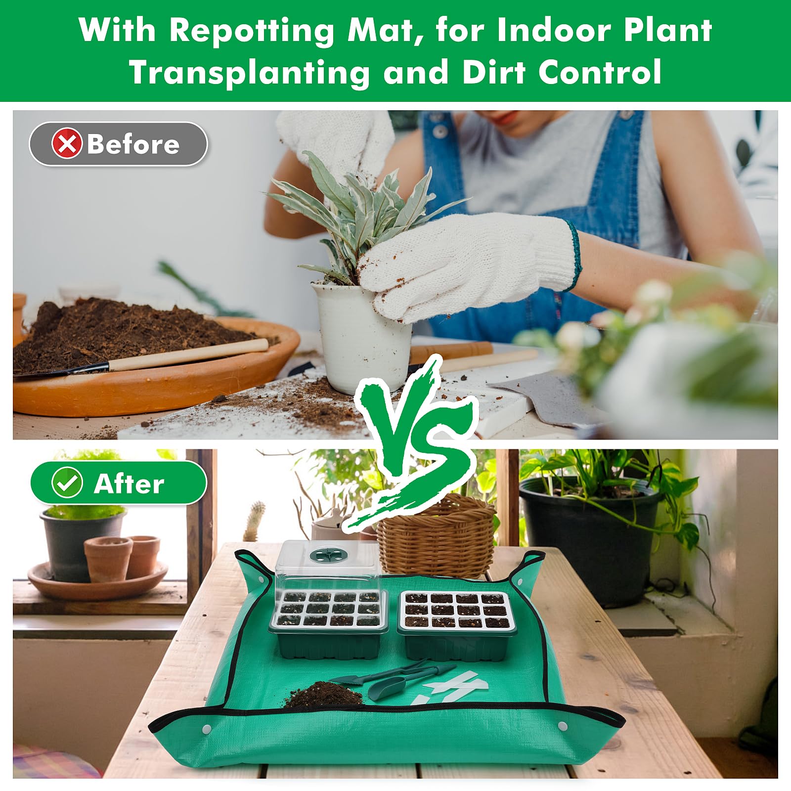 Hanaoyo waterproof repotting mat keeps surfaces clean during transplanting and soil work.