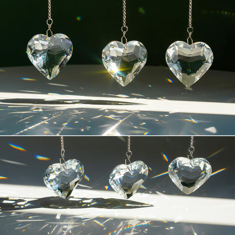 Three-pack 50mm crystal hearts by H&D Hyaline & Dora brighten rooms with prismatic light