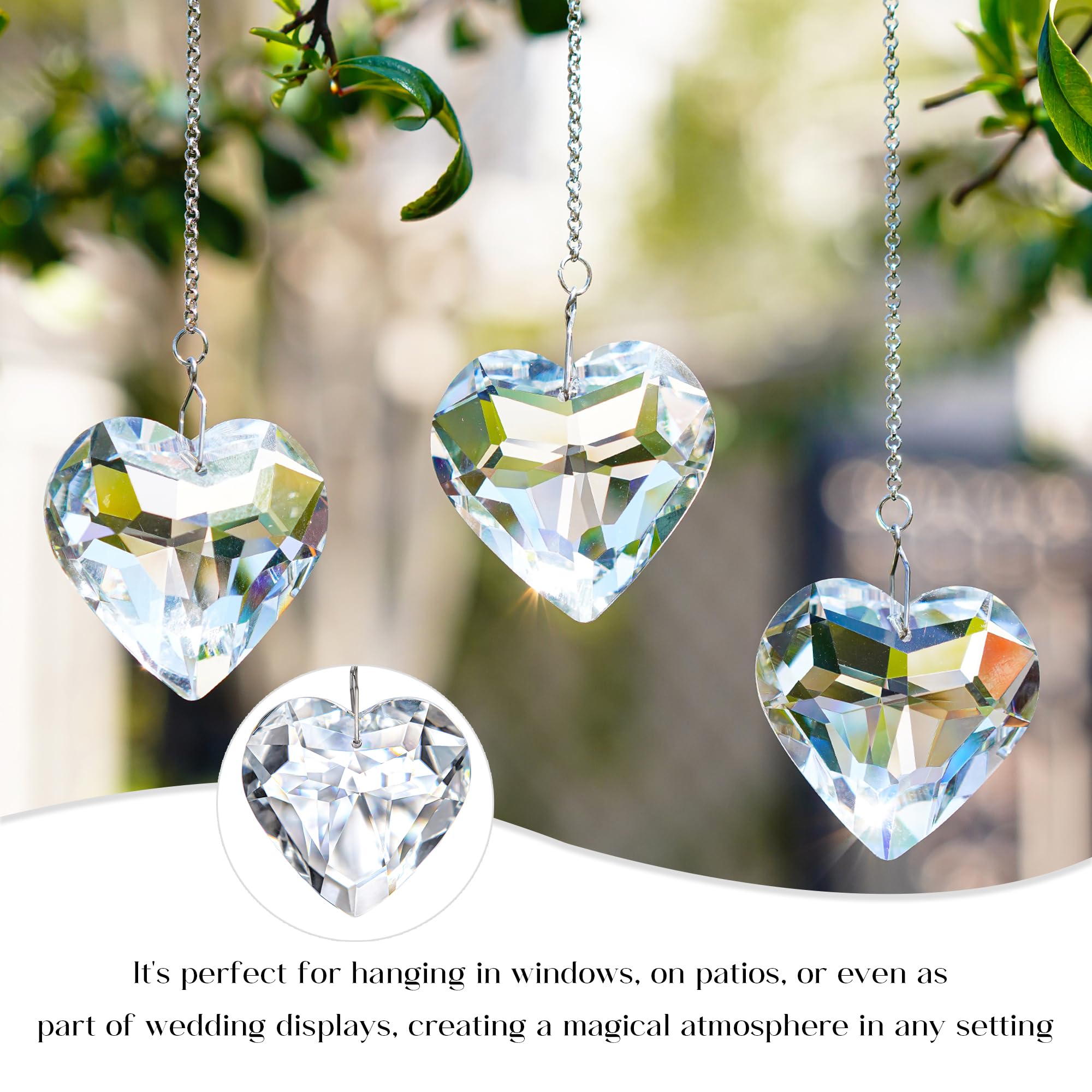 Crystal heart suncatchers by H&D Hyaline & Dora hanging chain closeup