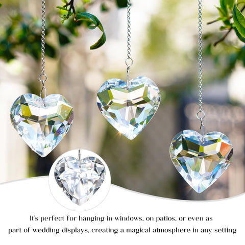 Crystal heart suncatchers by H&D Hyaline & Dora hanging chain closeup