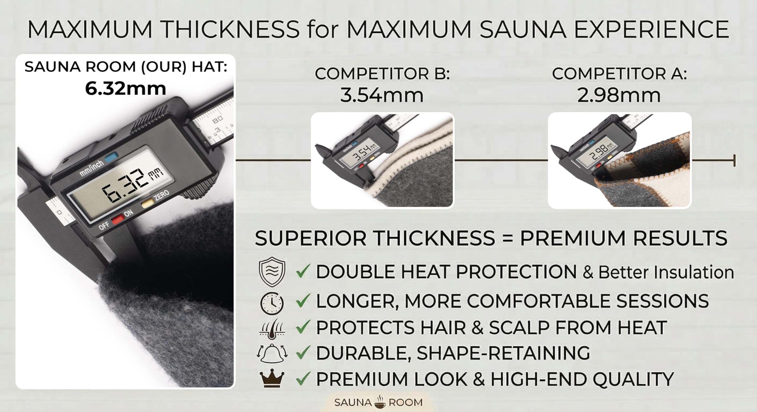 Adjustable Natural Wool Sauna Hat is hand-washable and durable.