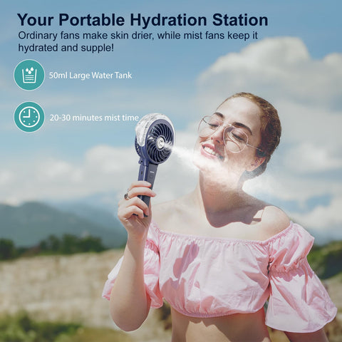 HandFan Disney Royal Blue misting nozzle for refreshing spray at outdoor moments.