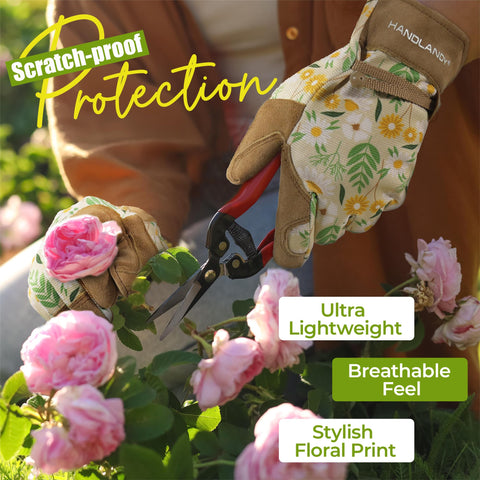 HANDLANDY adjustable-wrist-strap glove provides secure fit for safe, comfortable gardening.