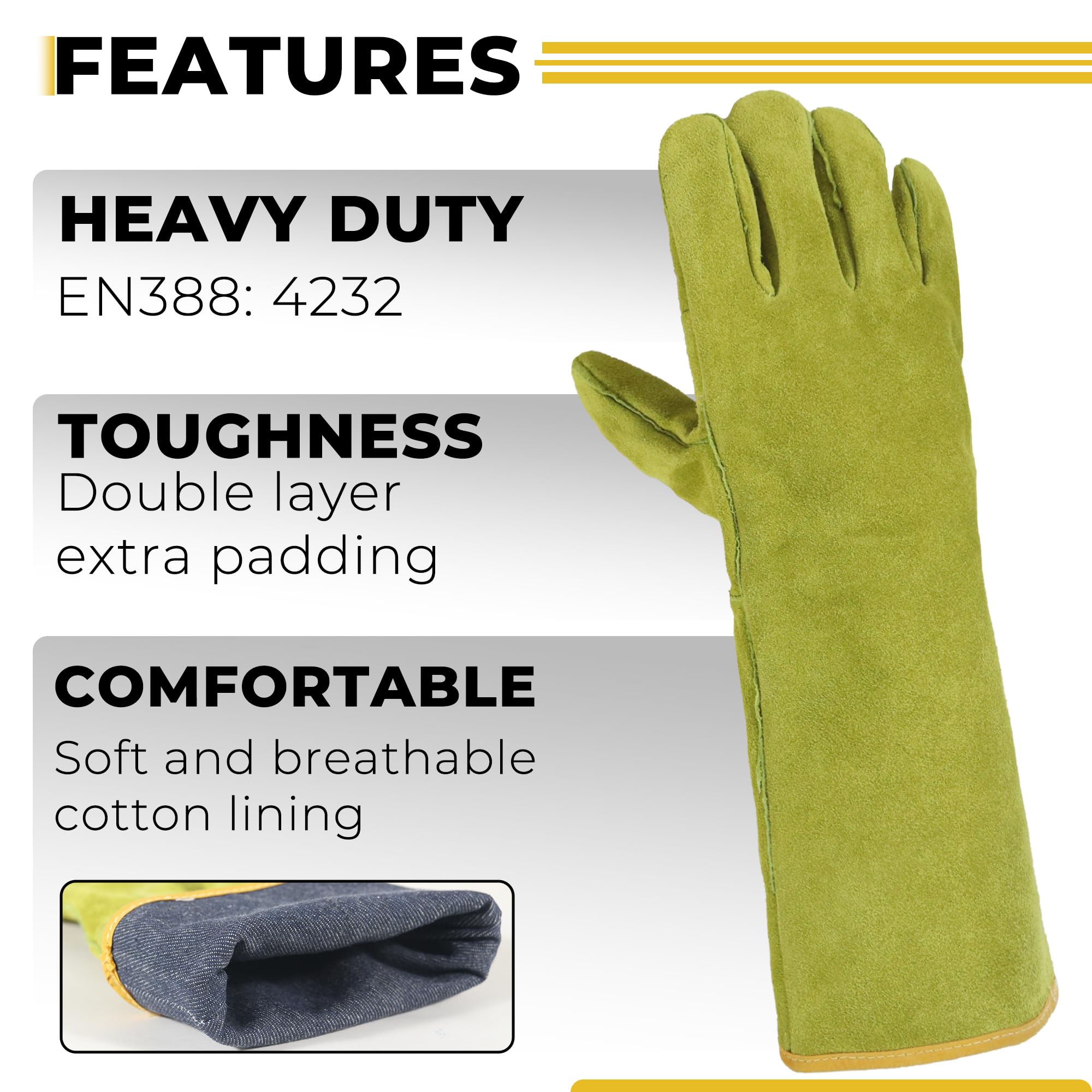 HANDLANDY gloves thick cowhide leather offer durable bite-scratch protection