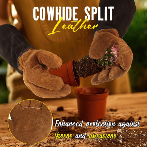 Handlandy extended gauntlet gloves provide long-sleeve protection during yard tasks.