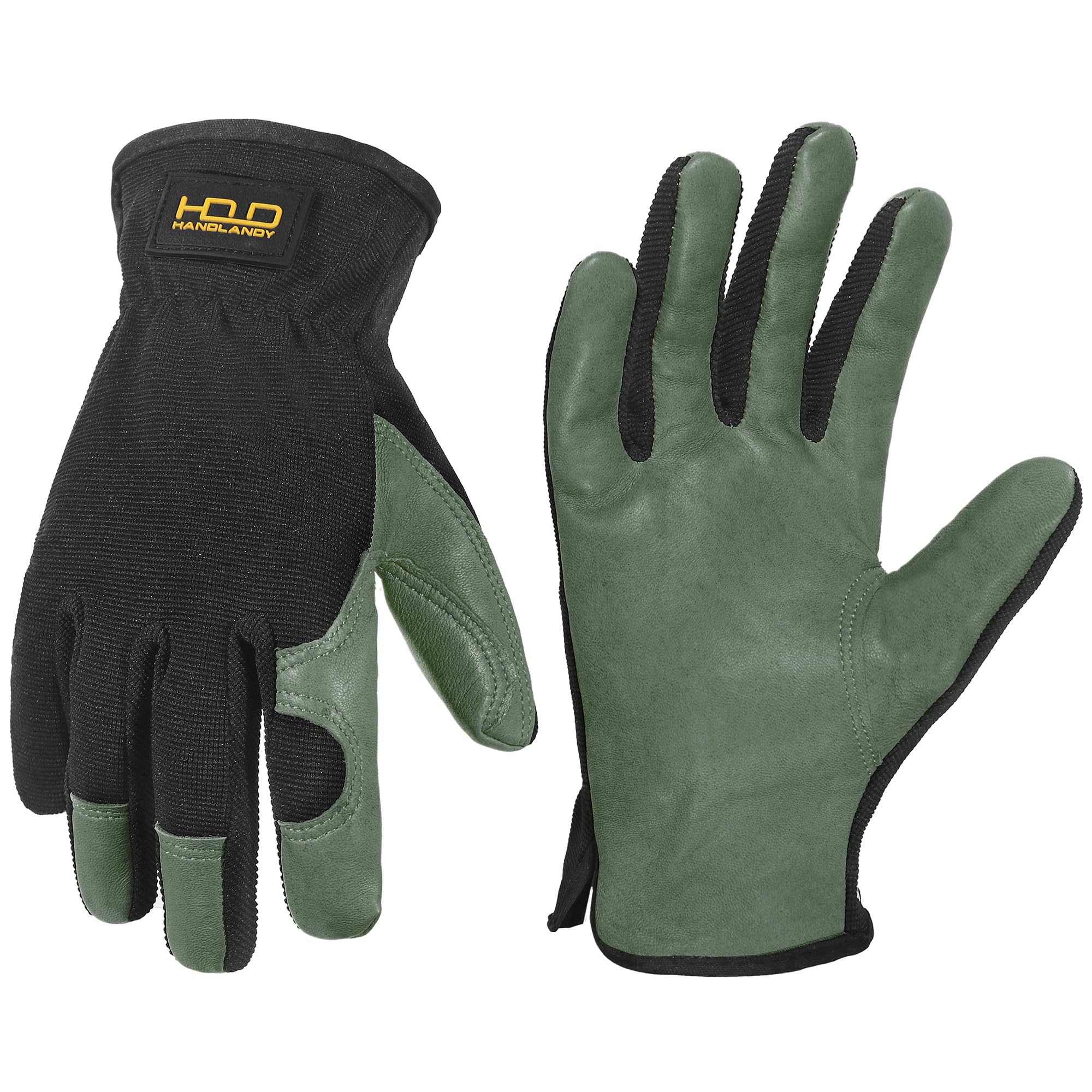Handlandy gardening gloves with leather palm provide durable grip for yard tasks