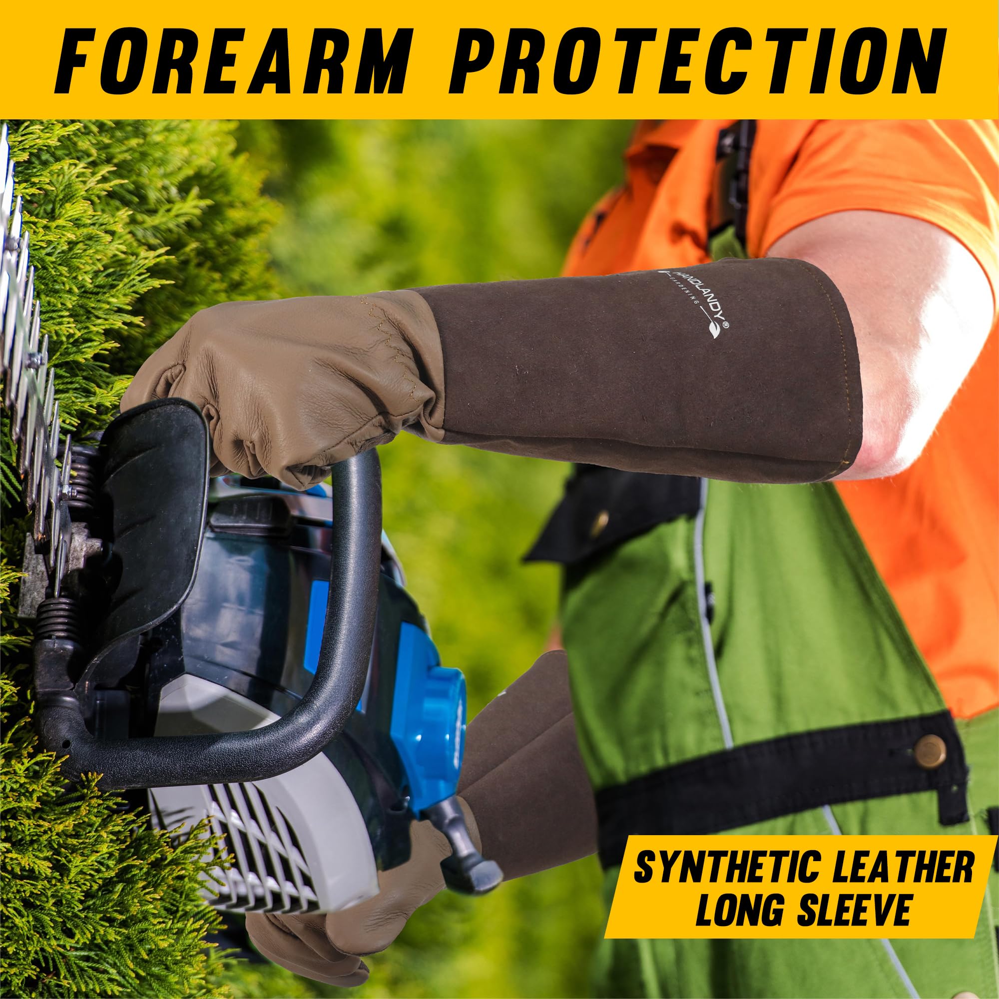 Handlandy gauntlet cuffs shield forearms from scratches on brambles and berry bushes.