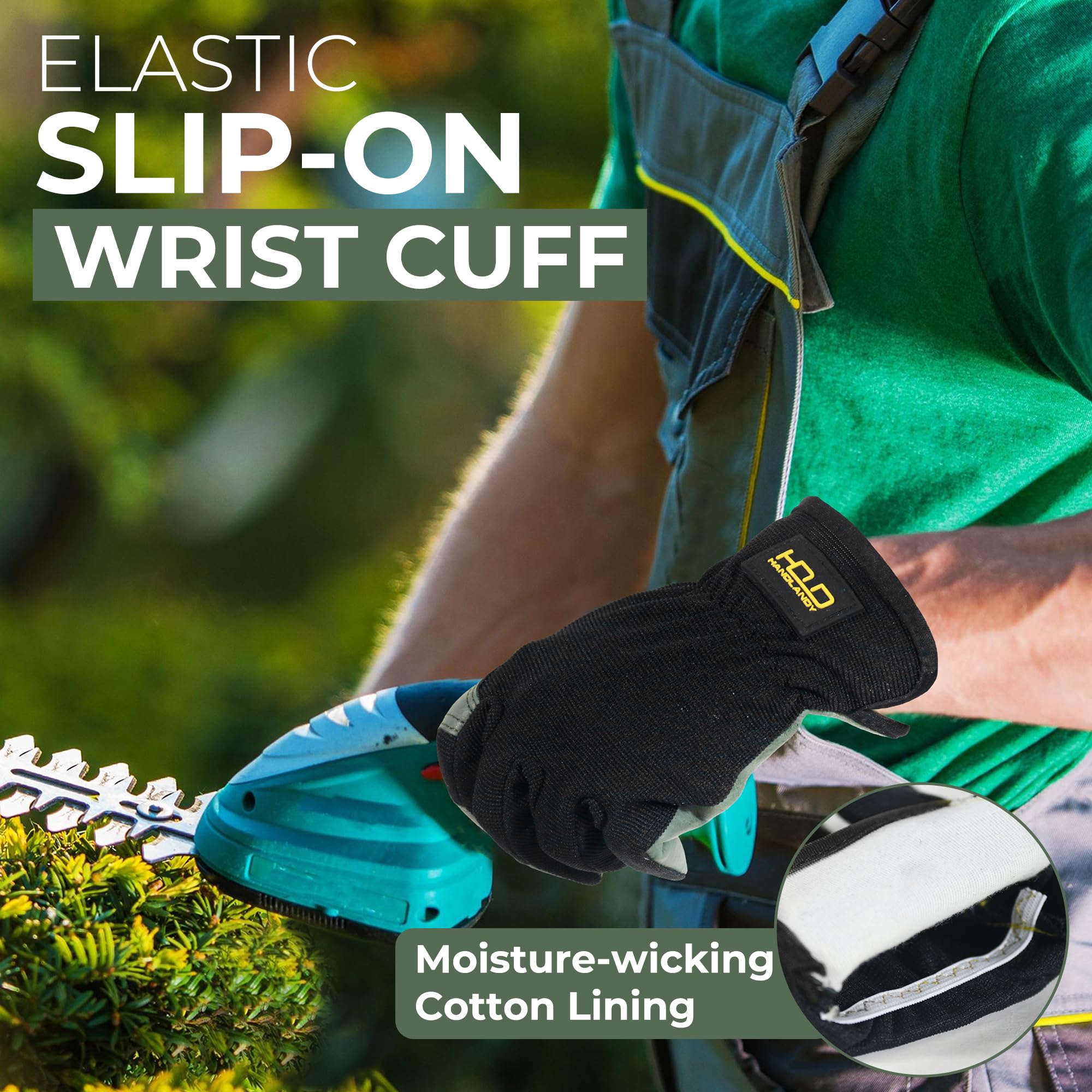 Handlandy gloves show breathable back for cooler hands during outdoor work
