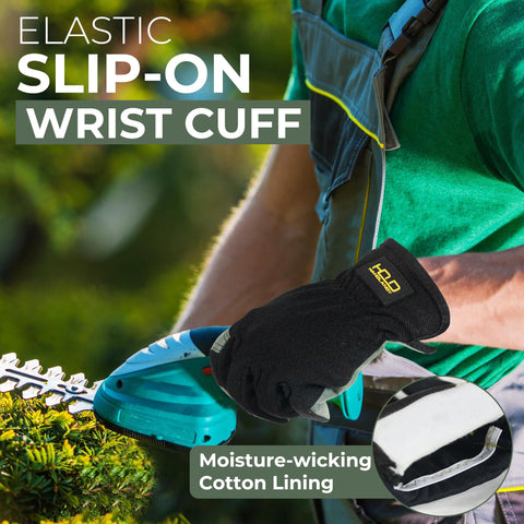 Handlandy gloves show breathable back for cooler hands during outdoor work