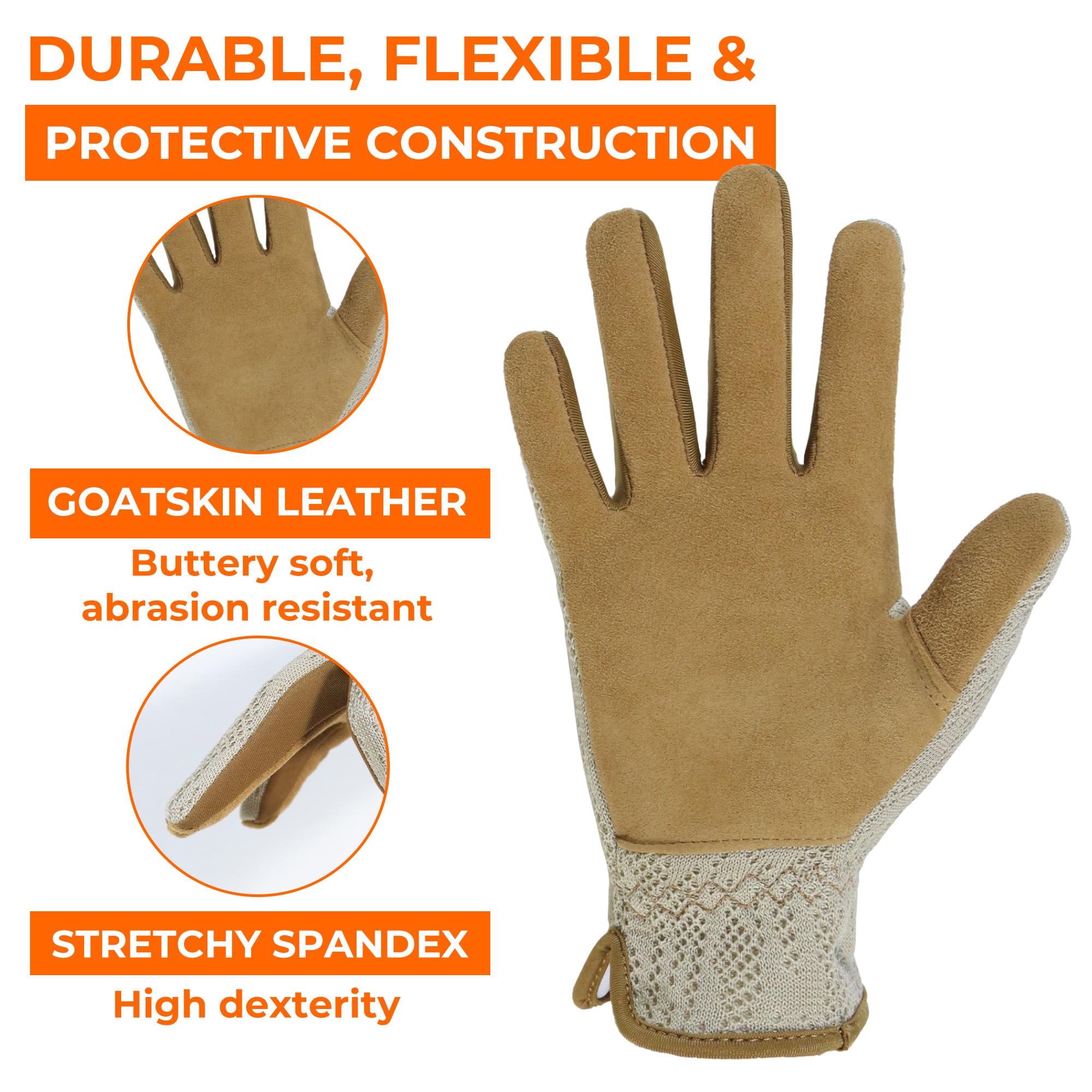 Goatskin leather HANDLANDY gloves provide durable protection while gardening