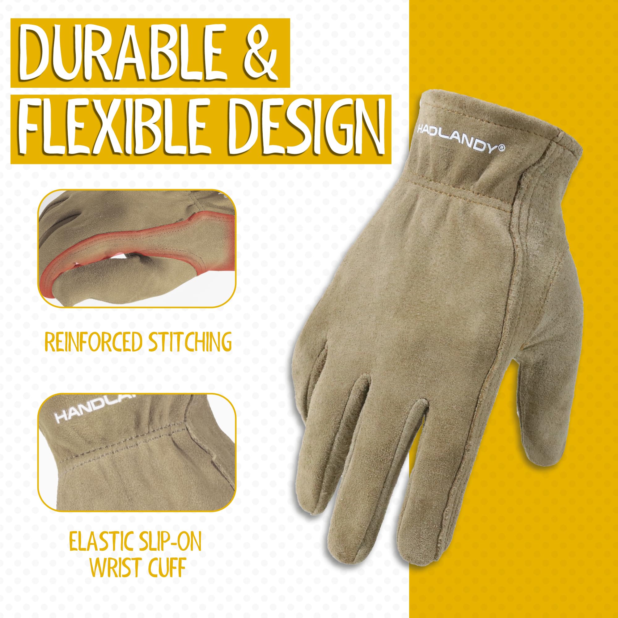 HANDLANDY kids leather gloves with elastic over the hand for flexible fit.