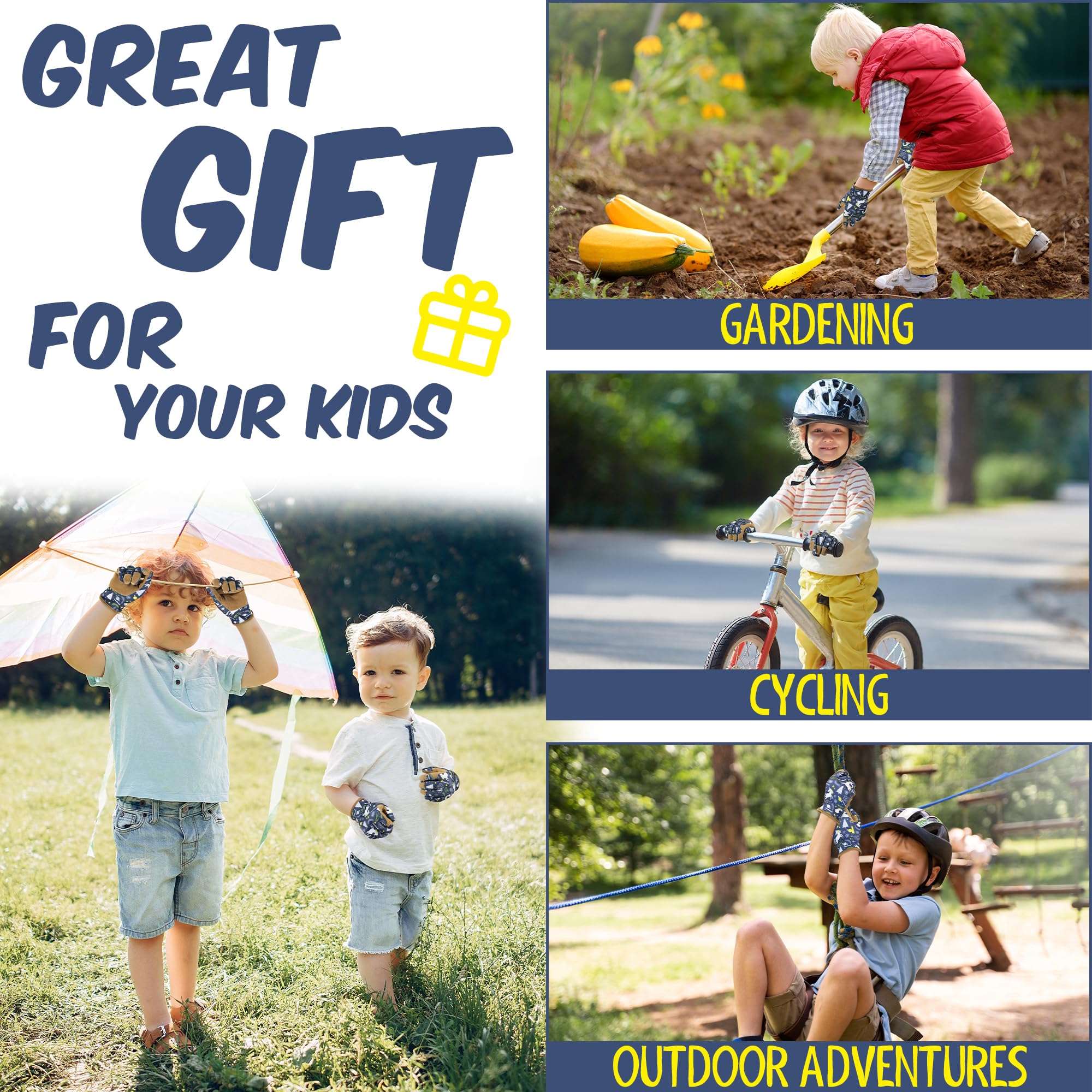 HANDLANDY Kids Blue gardening gloves showing elastic wrist closure for easy on/off.