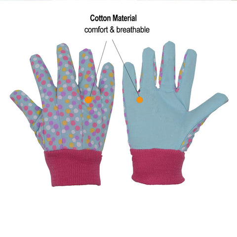 HANDLANDY kids gardening gloves closeup shows knit wrist detail for secure fit.