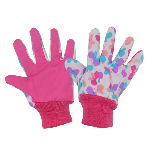HANDLANDY pink butterfly dot gloves highlight soft cotton and knit wrist for easy wear.