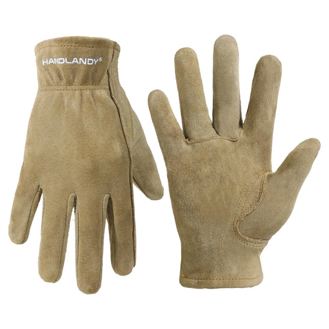 HANDLANDY kids leather work gloves, front view, durable protection for active little hands.