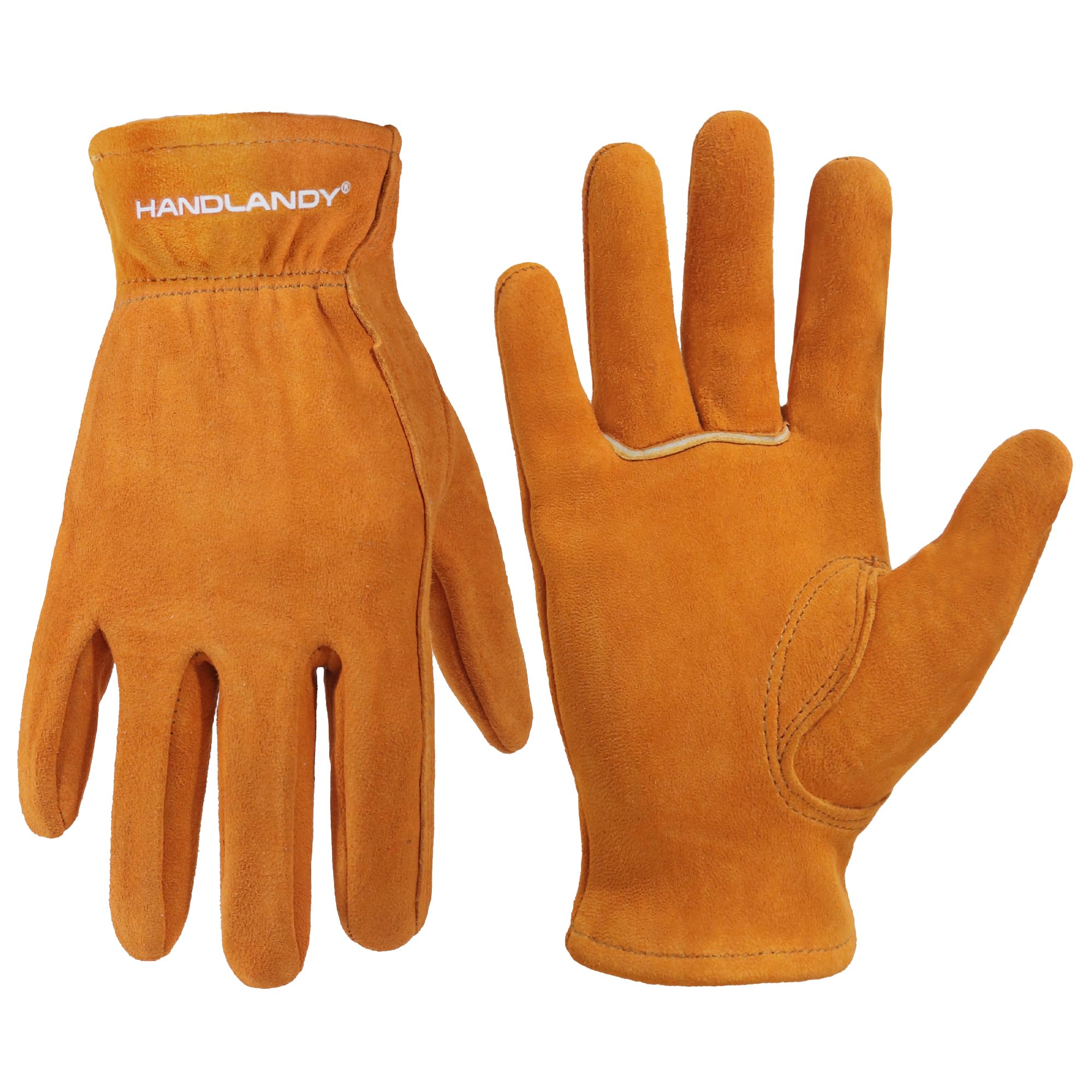 HANDLANDY kids leather gloves close-up showing durable stitching for protection