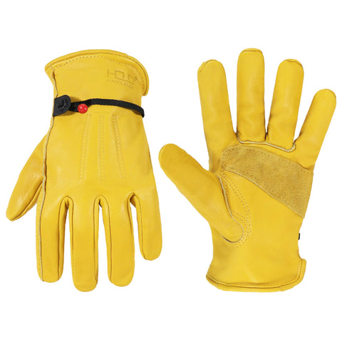 HANDLANDY leather work gloves with reinforced palm for heavy-duty protection.