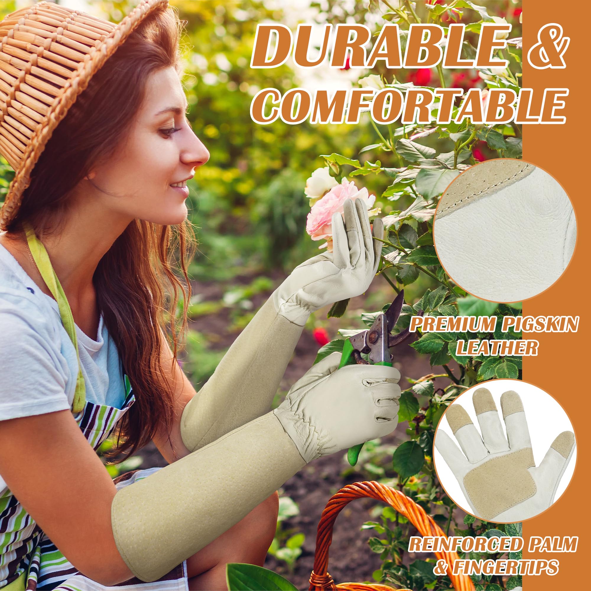 HANDLANDY Pigskin leather gloves breathable for all-day garden comfort.