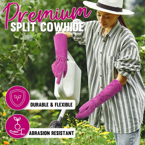 HANDLANDY split cowhide leather palm for durable grip during gardening.