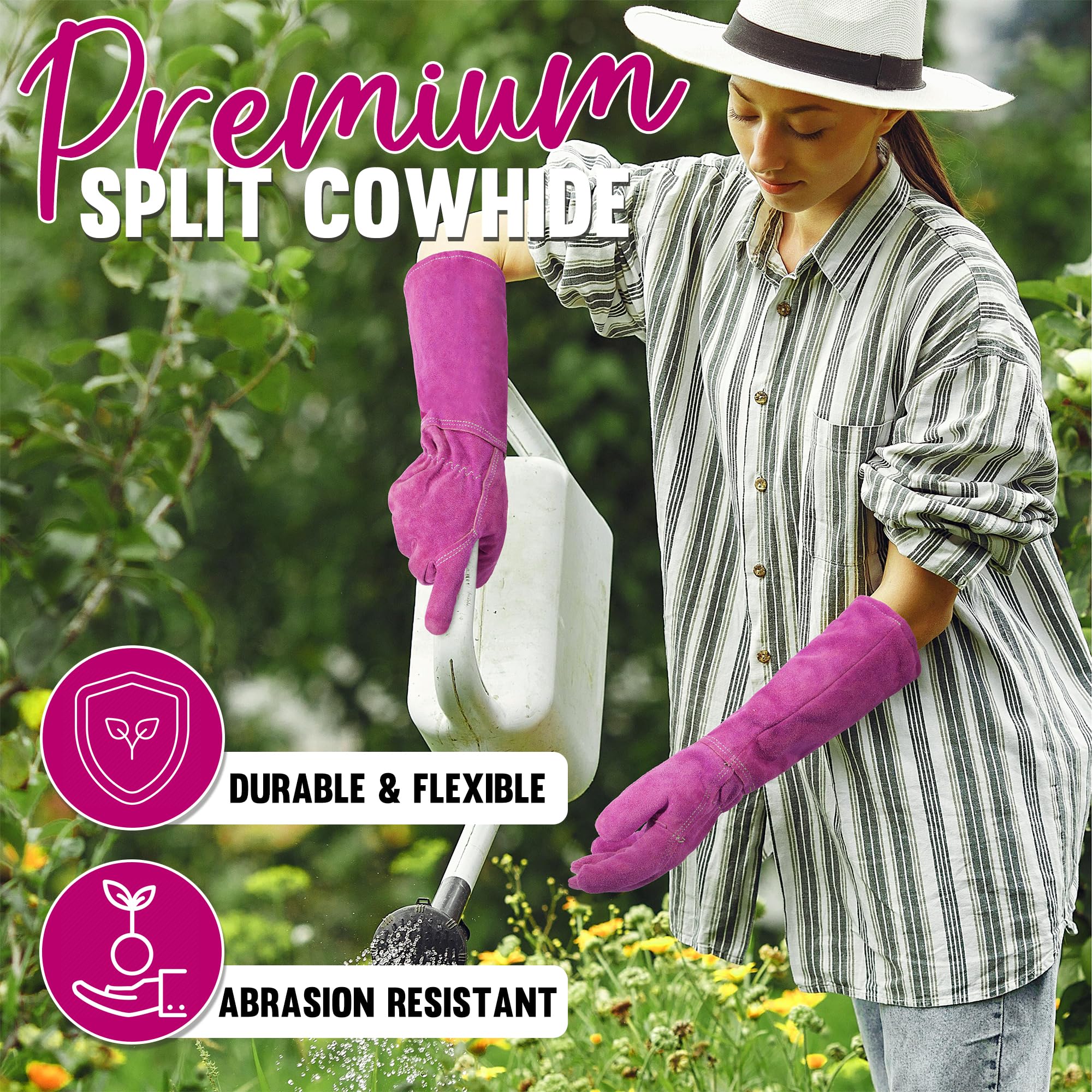 HANDLANDY thorn-proof garden gloves with cowhide for tough pruning tasks