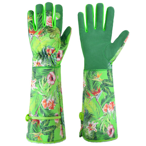 HANDLANDY women's gardening gloves with floral print for stylish sun protection while pruning.