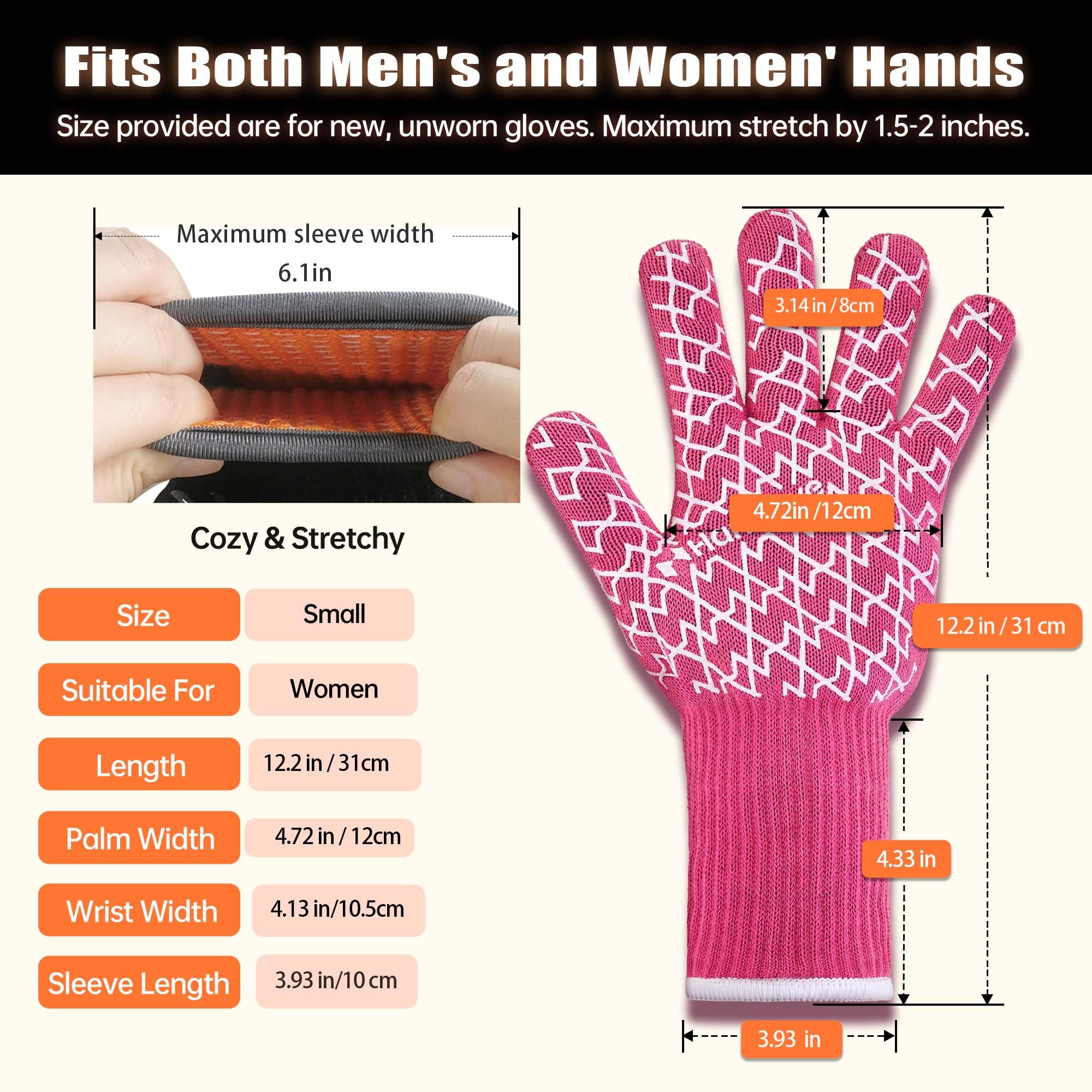 Gloves worn during grilling and baking for versatile cooking protection.