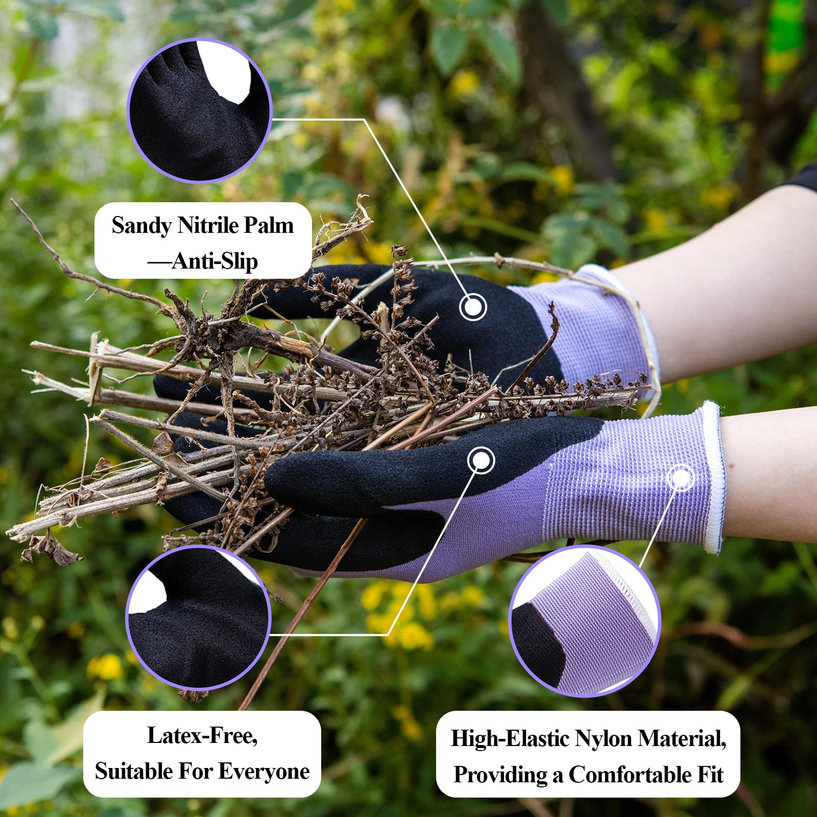 HandLove sandy nitrile palm grip highlights strong grip in dry and wet conditions.