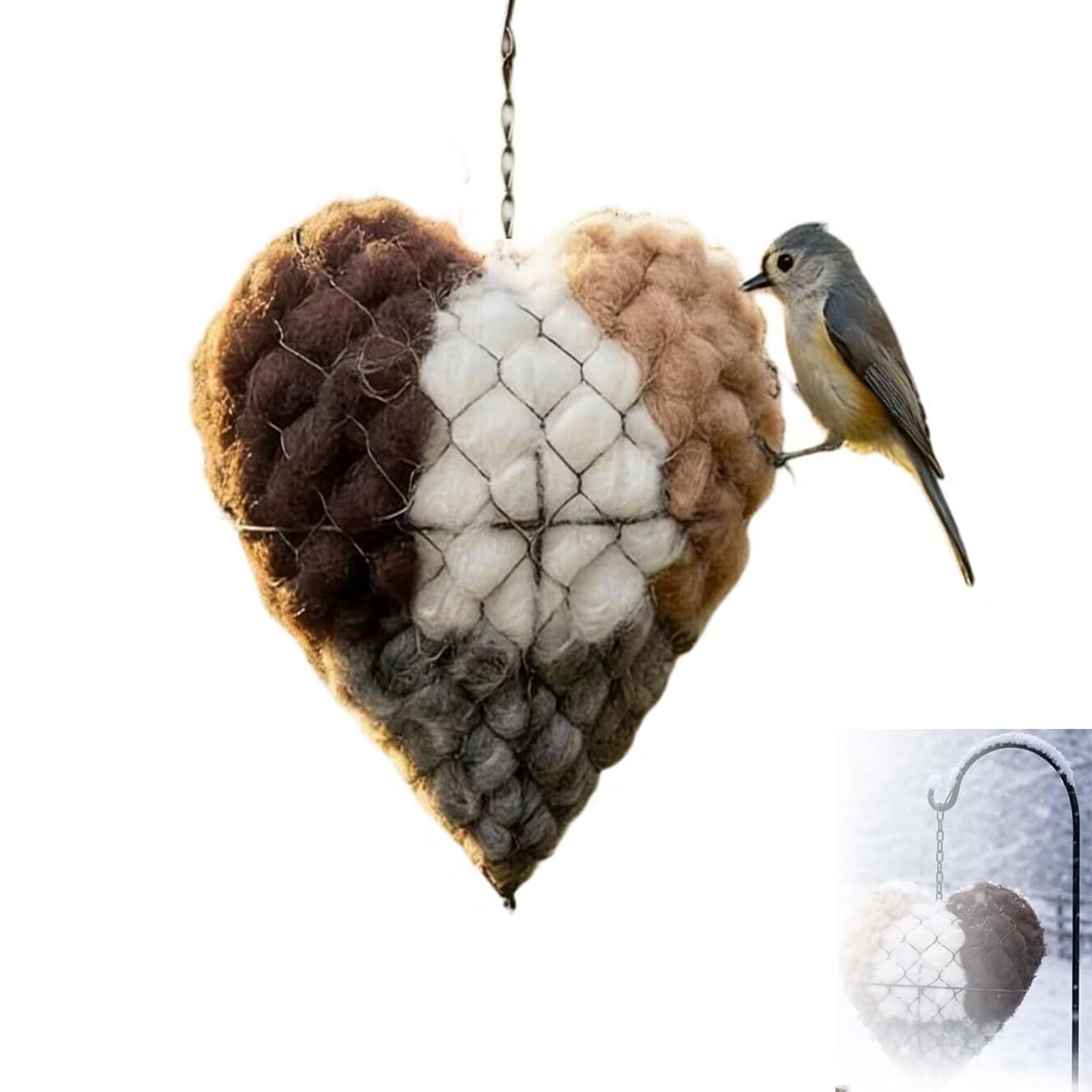 Handmade alpaca wool bird nest heart invites backyard birds to nest