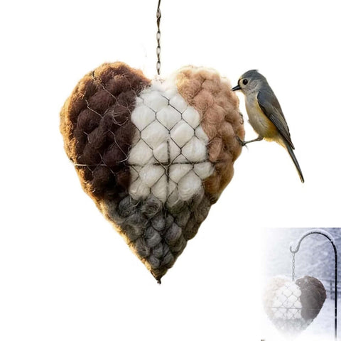 Handmade alpaca wool bird nest heart invites backyard birds to nest