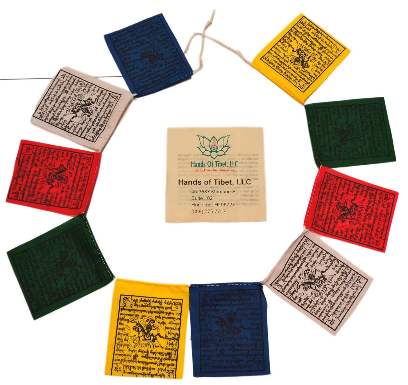 Hands Of Tibet mini wind-horse flag closeup showcases vibrant colors for auspicious spaces