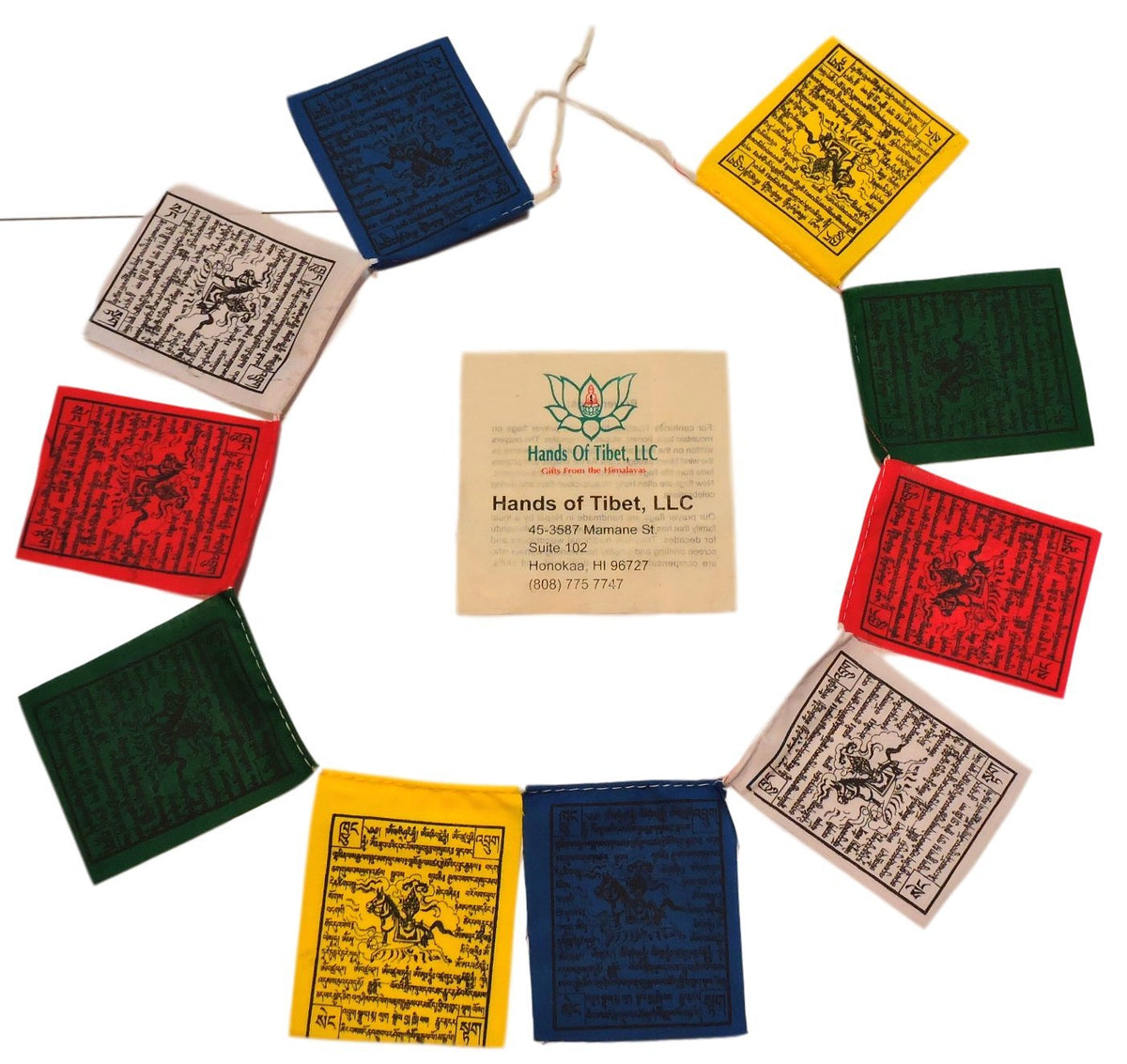 Hands Of Tibet mini wind-horse flag closeup showcases vibrant colors for auspicious spaces