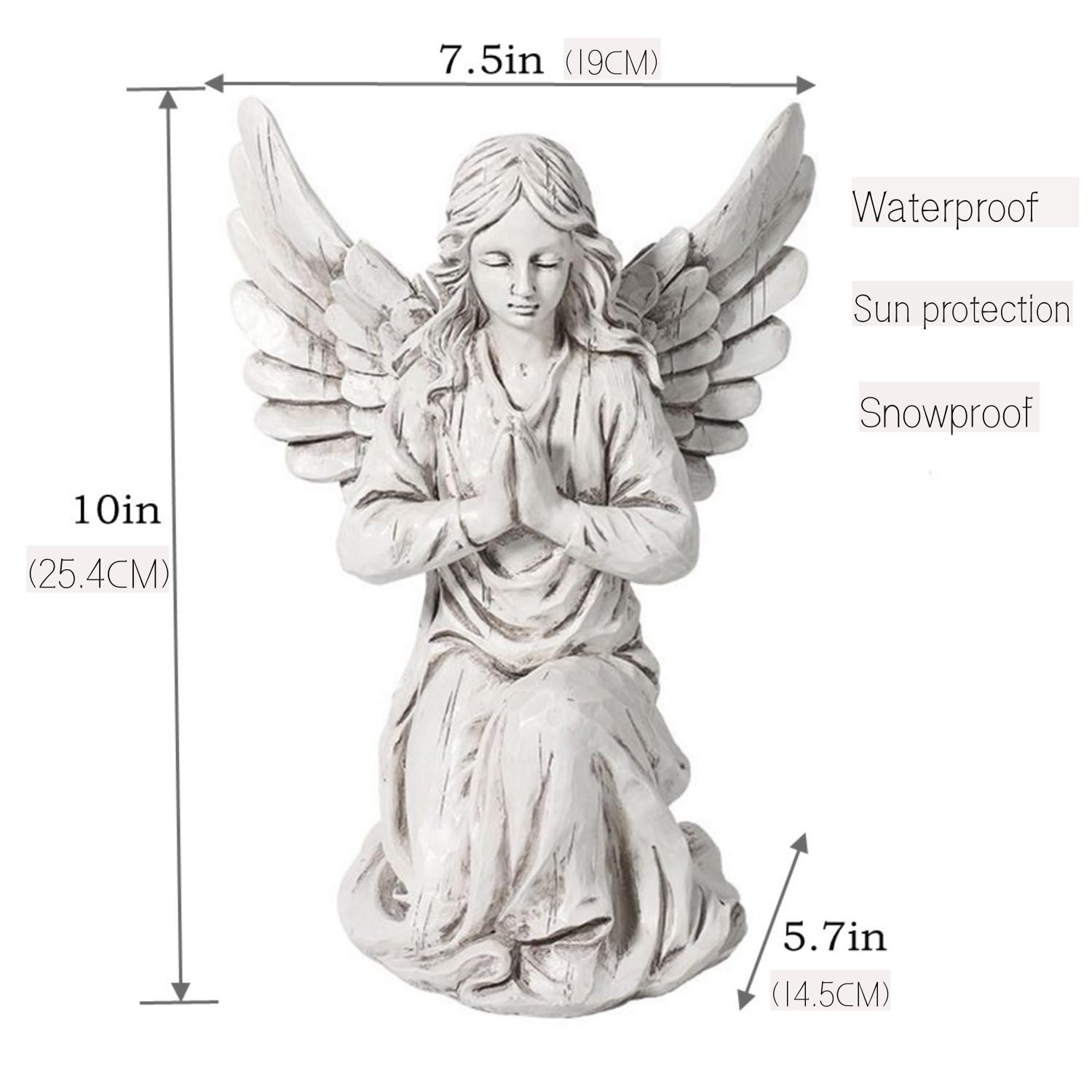 Handsider angel garden figurine with weatherproof resin for year-round display.